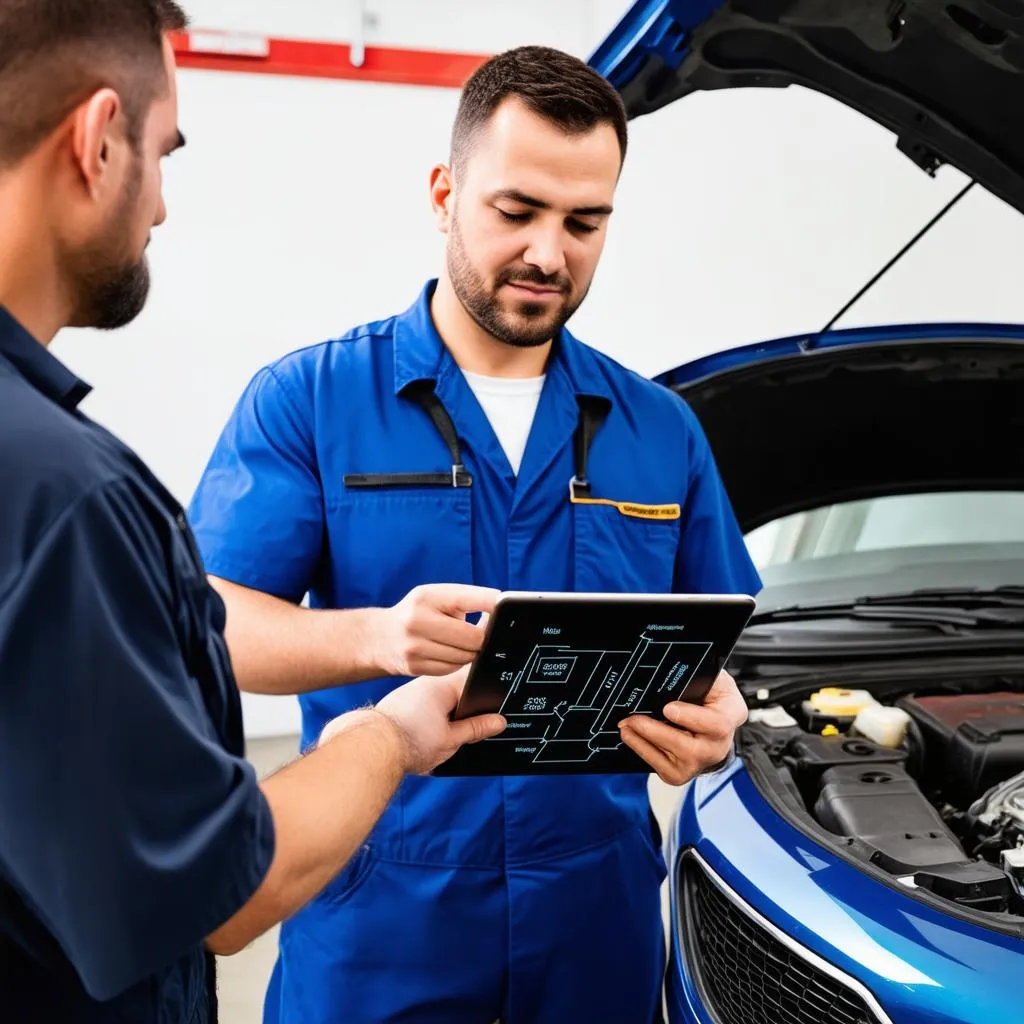 car mechanic explaining repair